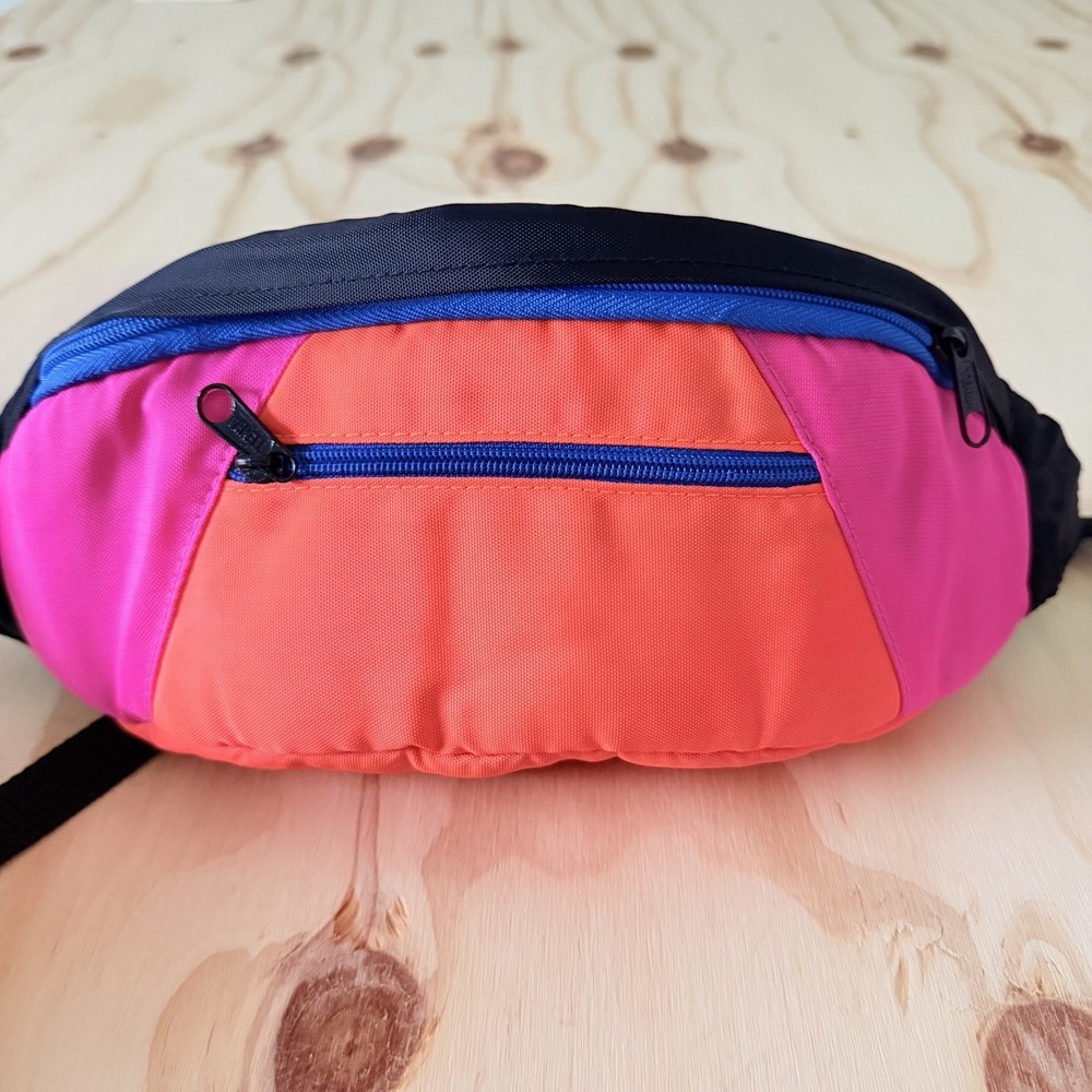 Vintage 90's Tenba Fanny Pack Belt Buckle Bag 2 Zipper Pocket Colorblock pink